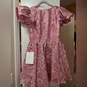 💗 FLASH SALE 💗 Pink Puff Sleeve Brocade Mini Dress with Pockets